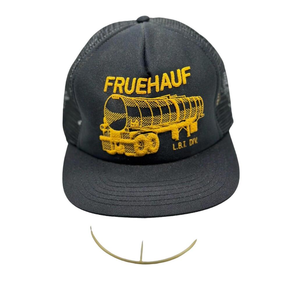 Vintage Snap Back Trucker Hat Fruehauf L.B.T D.I.V Mesh Foam Black Collectible